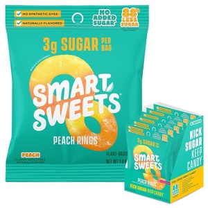 image:imageSmartSweets SweetChews Chewy Candy Gluten Free Plant Based Healthy Snacks for Adults amp Kids Low Sugar Pink Punch amp Cherry Lemonade No Artificial Sweeteners 45g Bags 4 PackPeach Rings
