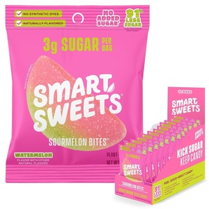 image:imageSmartSweets Variety Pack Gluten Free Gummies Plant Based Snacks for Adults amp Kids Chewy Candy Low Sugar Includes Sweet Fish Sourmelon Bites Peach Rings amp Sour Blast Buddies 50g Bags 8 PackSourmelon Bites