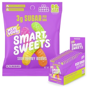 image:imageSmartSweets Variety Pack Gluten Free Gummies Plant Based Snacks for Adults amp Kids Chewy Candy Low Sugar Includes Sweet Fish Sourmelon Bites Peach Rings amp Sour Blast Buddies 50g Bags 8 PackSour Gummy Worms