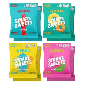 image:imageSmartSweets Variety Pack Gluten Free Gummies Plant Based Snacks for Adults amp Kids Chewy Candy Low Sugar Includes Sweet Fish Sourmelon Bites Peach Rings amp Sour Blast Buddies 50g Bags 8 PackVariety Pack Core 4