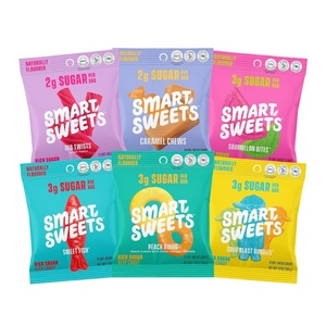 image:imageSmartSweets Variety Pack Sampler Pack of 6 Individual Flavors Low Sugar amp Calorie Candy  Sweet Fish Sourmelon Bites Peach Rings Sour Blast Buddies Red Twists amp New Soft Caramels